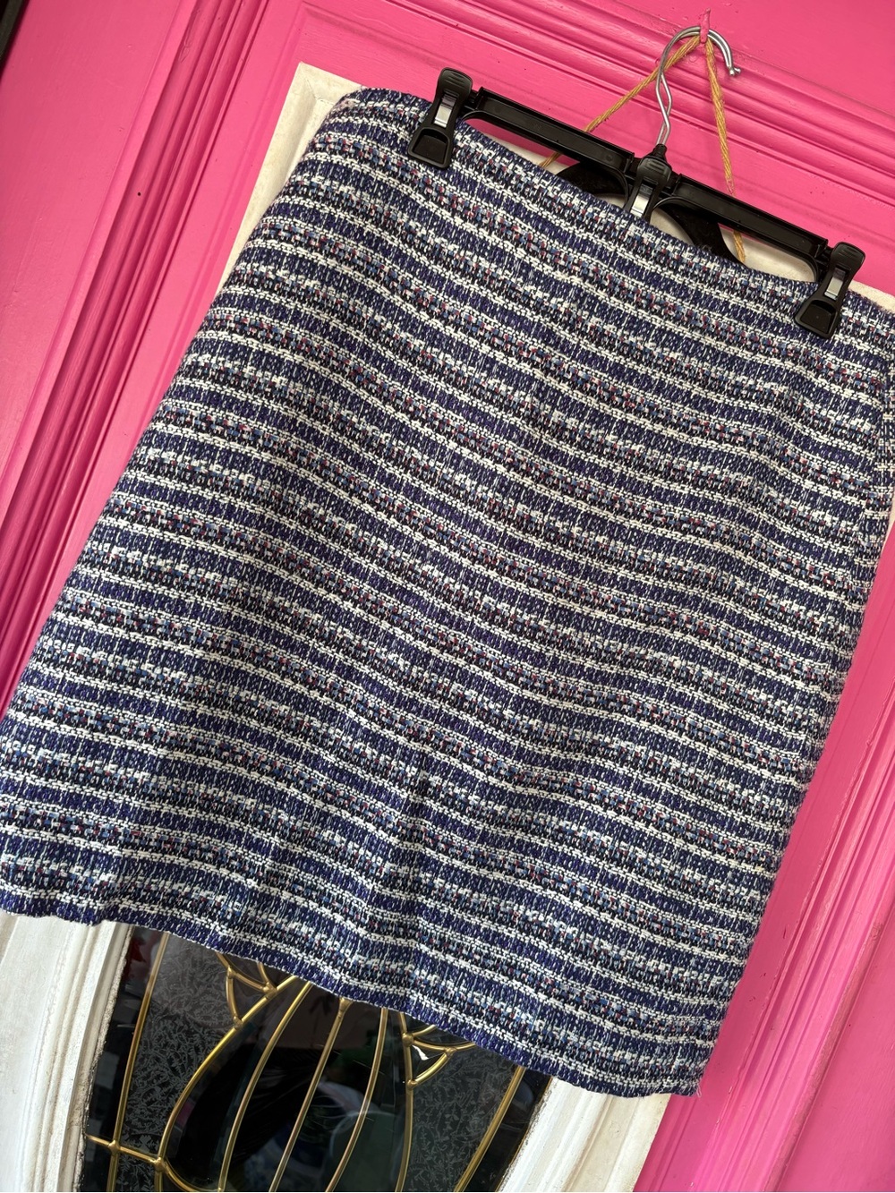 Talbots purple and White Striped Knit tweed Midi Skirt